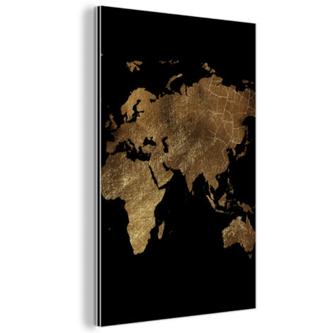 TABLEAU EN MÉTAL Carte du monde - Or - Luxe - Terre - Noir Tableau Moderne 60x90