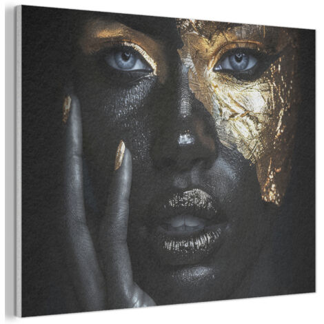 TABLEAU ACOUSTIQUE Femme - Or - Portrait - Noir et blanc - Luxe Panneau Insonorisant 80x60 cm