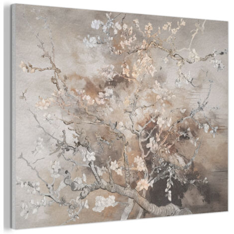 TABLEAU ACOUSTIQUE Fleur d'amandier - Art - Van Gogh - Beige - Abstrait Panneau Insonorisant 80x60 cm