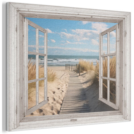 TABLEAU ACOUSTIQUE Fenêtre - Mer - Côte - Nature - vue - Plage - Mer des Wadden Panneau Insonorisant 80x60 cm