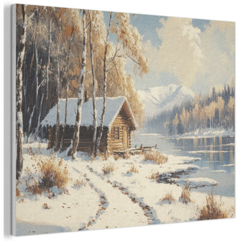 TABLEAU ACOUSTIQUE Hiver - Neige - Maison - Nature Panneau Insonorisant 80x60 cm (1/5)