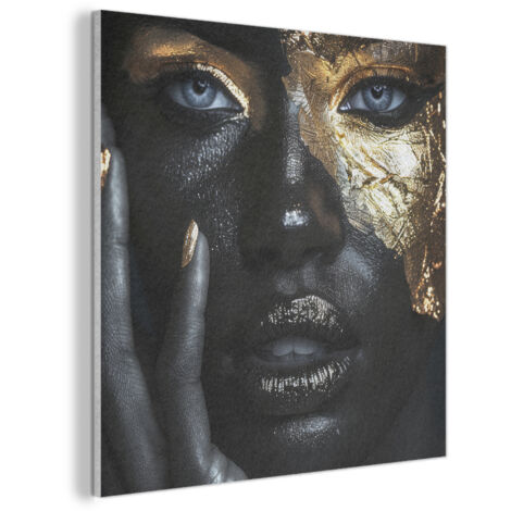 TABLEAU ACOUSTIQUE Femme - Or - Portrait - Noir et blanc - Luxe Anti-Bruit 90x90 cm