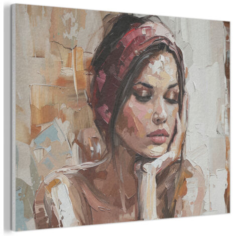 TABLEAU ACOUSTIQUE Femme - Peinture - Portrait - Moderne Panneau Insonorisant 80x60 cm (1/5)