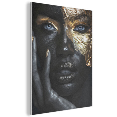 TABLEAU ACOUSTIQUE Femme - Or - Portrait - Noir et blanc - Luxe Art Muraux Décoratif 60x80 cm