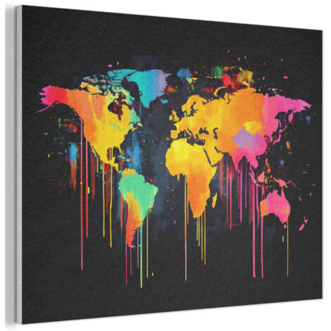 TABLEAU ACOUSTIQUE Carte du monde - Peinture - Coloré - Graffiti - Monde Panneau Insonorisant 80x60 cm (1/5)