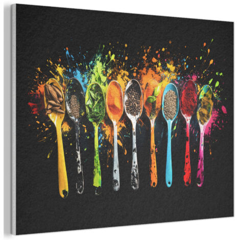 TABLEAU ACOUSTIQUE Cuillères - Épices - Moderne - Graffiti - Peinture - Coloré Panneau Insonorisant 80x60 cm (1/5)