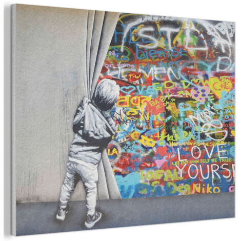 TABLEAU ACOUSTIQUE Graffiti - Garçon - Ilussie - Street art Décoration Murale Feutre 100x70 cm