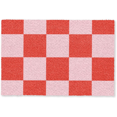 PAILLASSON Motif de l'échiquier - Rouge - Rose - Cubes 60x40 cm (1/5)