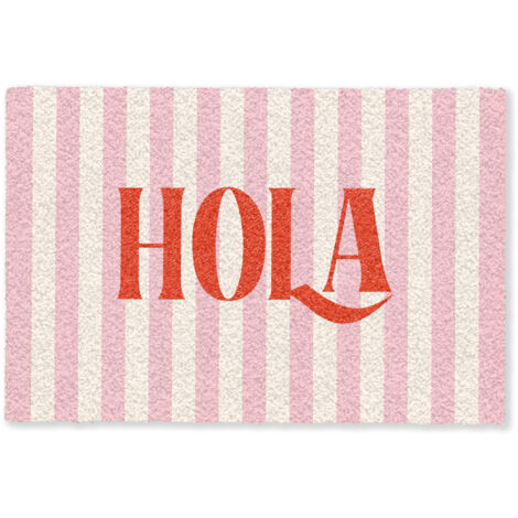 PAILLASSON Hola - Citation - Rayures - Pastel - Rose - Rouge - Blanc 60x40 cm (1/5)