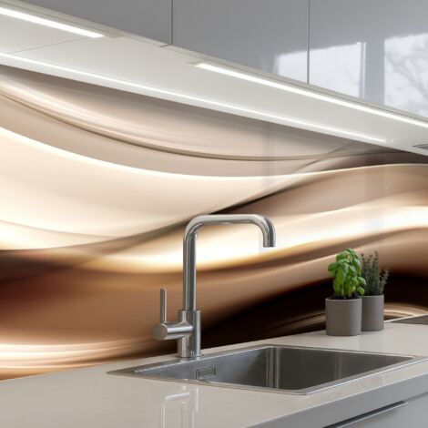 REVETEMENT MURAL DE CUISINE, CRÉDENCE DE CUISINE Vagues - Abstrait - Beige chaud 200x60