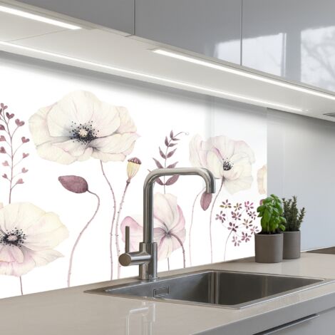REVETEMENT MURAL DE CUISINE, CRÉDENCE DE CUISINE Fleurs - Pastel - Plantes - Blanc 80x60 (1/5)