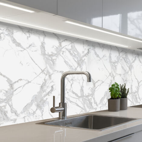 REVETEMENT MURAL DE CUISINE, CRÉDENCE DE CUISINE Marbre - Pur - Gris - Veines 250x80