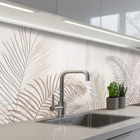 REVETEMENT MURAL DE CUISINE, CRÉDENCE DE CUISINE Feuilles - Beige - Botanique - Vintage 300x80