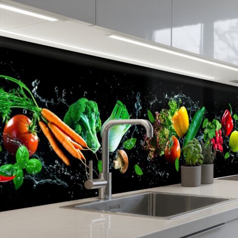 REVETEMENT MURAL DE CUISINE, CRÉDENCE DE CUISINE Légumes - Splash - Noir 300x60 (1/5)