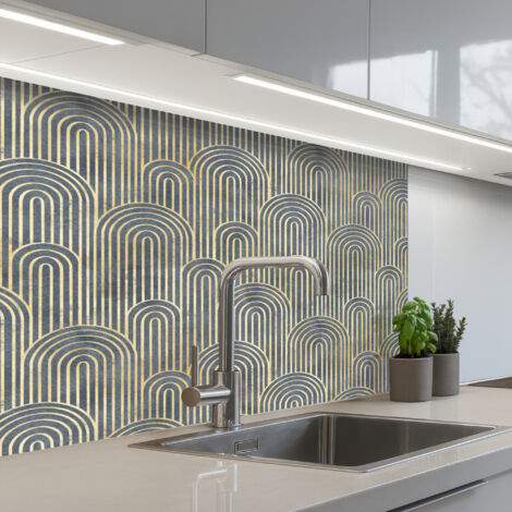 REVETEMENT MURAL DE CUISINE, CRÉDENCE DE CUISINE Noeud - Or - Bleu 80x60 (1/5)