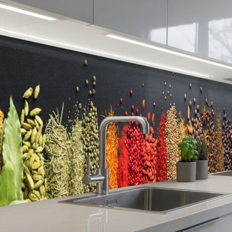 REVETEMENT MURAL DE CUISINE, CRÉDENCE DE CUISINE Épices - Herbes - Emplois - Rainbow 400x60 (1/5)