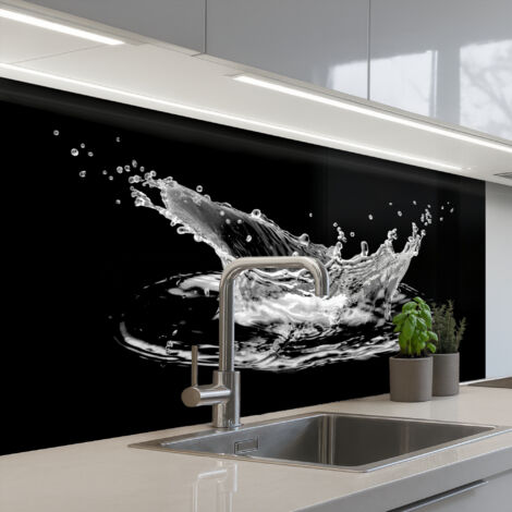 REVETEMENT MURAL DE CUISINE, CRÉDENCE DE CUISINE Eau - Splash - Eau - Noir 100x60 (1/5)