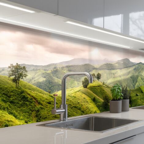 REVETEMENT MURAL DE CUISINE, CRÉDENCE DE CUISINE Paysage - Collines - Vert 200x60 (1/5)