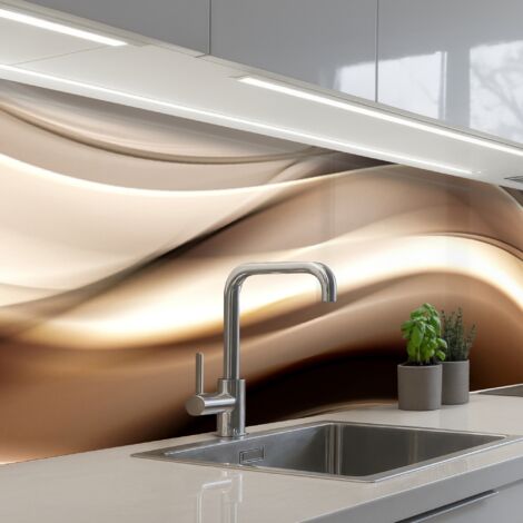REVETEMENT MURAL DE CUISINE, CRÉDENCE DE CUISINE Vagues - Abstrait - Beige chaud 500x80