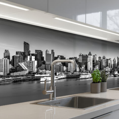 REVETEMENT MURAL DE CUISINE, CRÉDENCE DE CUISINE Skyline - Ville - Gratte-ciel - Noir - Blanc 150x60 (1/5)