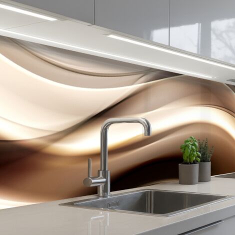 REVETEMENT MURAL DE CUISINE, CRÉDENCE DE CUISINE Vagues - Abstrait - Beige chaud 350x60