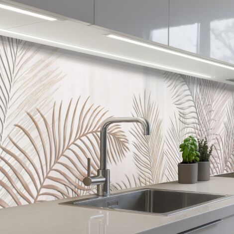 REVETEMENT MURAL DE CUISINE, CRÉDENCE DE CUISINE Feuilles - Beige - Botanique - Vintage 350x60 (1/5)