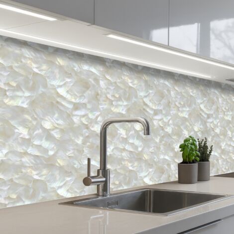 REVETEMENT MURAL DE CUISINE, CRÉDENCE DE CUISINE Perle brillante - Blanc - Coquille 250x80