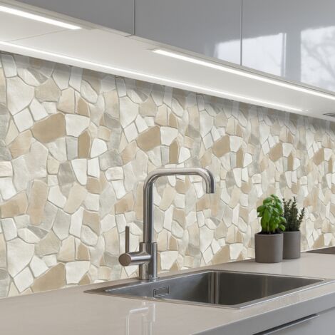 REVETEMENT MURAL DE CUISINE, CRÉDENCE DE CUISINE Mosaïque - Pierres - Beige 400x80