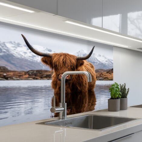 REVETEMENT MURAL DE CUISINE, CRÉDENCE DE CUISINE Highlander écossais - Marron - Eau 80x60