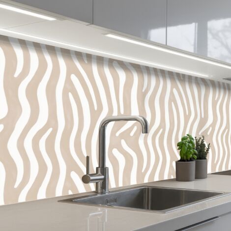 REVETEMENT MURAL DE CUISINE, CRÉDENCE DE CUISINE Abstrait - Zèbre - Beige 150x60 (1/5)
