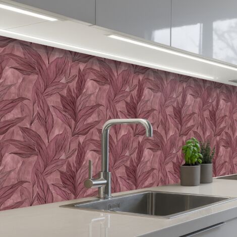 REVETEMENT MURAL DE CUISINE, CRÉDENCE DE CUISINE Feuilles - Motif - Violet 200x60 (1/5)