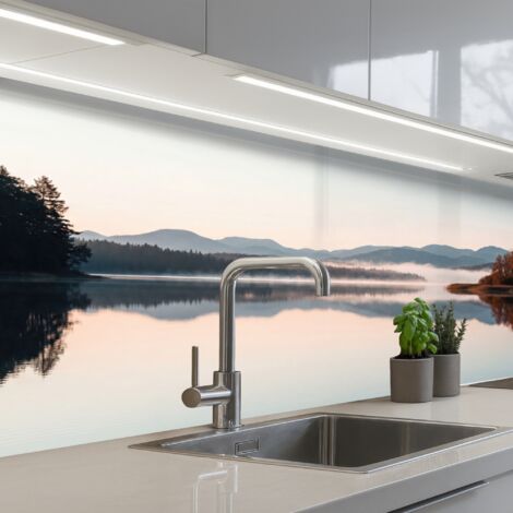 REVETEMENT MURAL DE CUISINE, CRÉDENCE DE CUISINE Eau - Arbres - Couche de brouillard 150x80 (1/5)