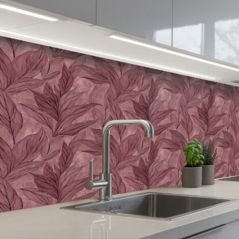 REVETEMENT MURAL DE CUISINE, CRÉDENCE DE CUISINE Feuilles - Motif - Violet 150x60 (1/5)