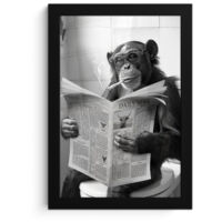 AFFICHE ENCADRÉE Singe - WC - Journal - Noir et blanc - Humour Décoration Salon 20x30