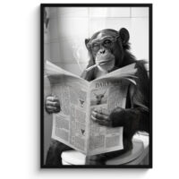 AFFICHE ENCADRÉE Singe - WC - Journal - Noir et blanc - Humour Decoration Murale Peinture 80x120