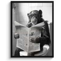 AFFICHE ENCADRÉE Singe - WC - Journal - Noir et blanc - Humour Tableau Décoration Murale 60x80