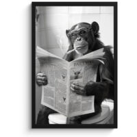 AFFICHE ENCADRÉE Singe - WC - Journal - Noir et blanc - Humour Cadre Décoration Murale 40x60