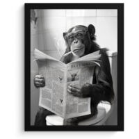 AFFICHE ENCADRÉE Singe - WC - Journal - Noir et blanc - Humour Décoration Murale 30x40
