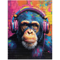 AFFICHE Graffiti - Chimpanzé - Street art - Casque audio - Singe Décoration Murale 60x80 cm