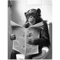 AFFICHE Singe - WC - Journal - Noir et blanc - Humour Décoration Murale 60x80 cm