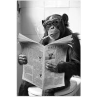AFFICHE Singe - WC - Journal - Noir et blanc - Humour Décoration Salon 20x30 cm