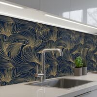 REVETEMENT MURAL DE CUISINE, CRÉDENCE DE CUISINE Abstrait - Lignes - Bleu - Or 150x80