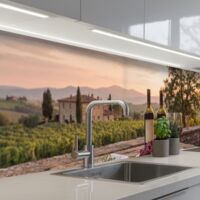 REVETEMENT MURAL DE CUISINE, CRÉDENCE DE CUISINE Vin - Verres - Raisins - Vignoble 250x60