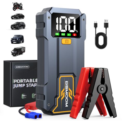 BSMOOM B07 Démarreur de batterie automobile 5000A, démarreur de voiture 12V (compatible avec tous les moteurs essence et diesel jusqu'à 8,0L), démarreur de batterie portable pour moto/voiture, avec pi