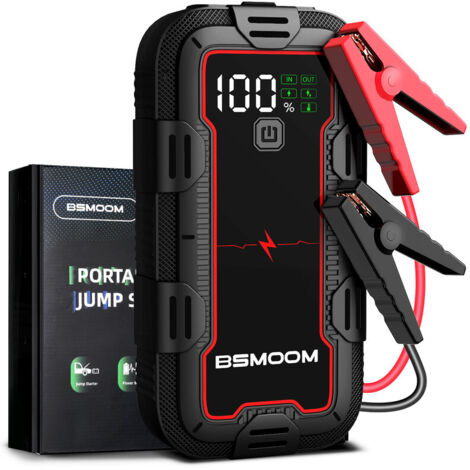 BSMOOM B01 Booster de batterie de voiture 4000 A 12800 mAh, démarreur de voiture 12 V (jusqu'à 7,0 L d'essence et 5,5 L de diesel), booster de batterie portable pour moto/voiture avec clip intelligent