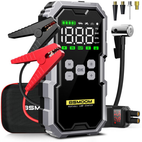 Démarreur de batterie portable 6000A avec compresseur 150PSI – Écran LCD 2,7″, charge rapide 21800mAh, lampe LED 400 lumens SOS/stroboscope – Idéal pour voiture, moto, camion