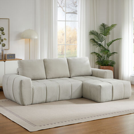 Seyakany Canapé modulaire 4 place,Canapé d'angle en L avec coussins amovibles,canapés de compression,aucun assemblage,velours côtelé(Droite L,Beige)