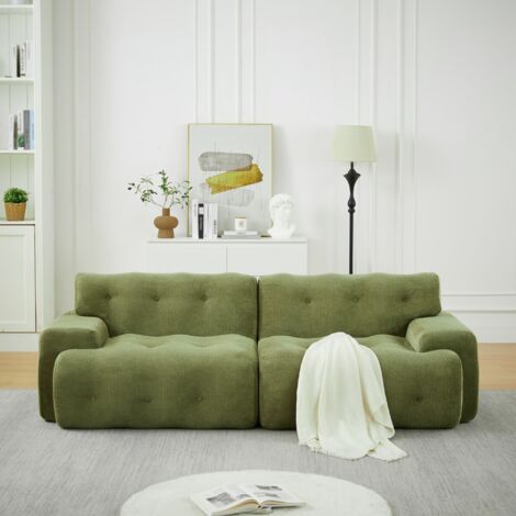 Canapé cloud, 2 places surdimensionnées – larges accoudoirs et design moderne avec détails capitonnés. Canapé incurvé. Livré monté. Chenille. Vert.