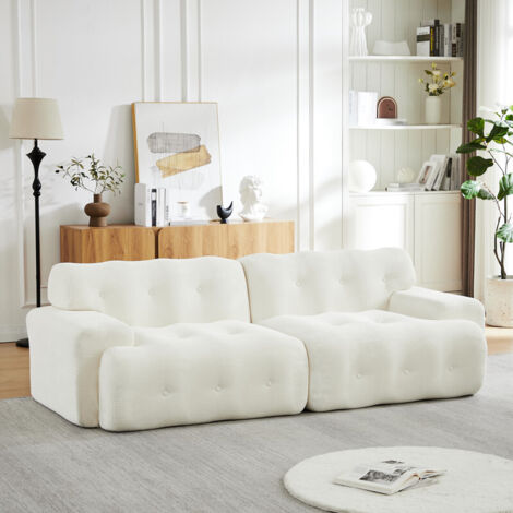 Seyakany Canapé 2 places moderne,canapé modulaire en Chenille,larges accoudoirs et design avec détails capitonnés,canapé incurvé,Beige