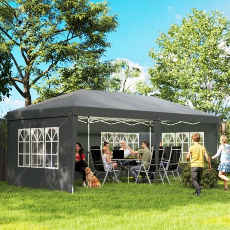 Pavillon pliable et étanche d'environ 3 x 6 m, avec 4 panneaux latéraux, fenêtre, protection UV et sac de transport, gris